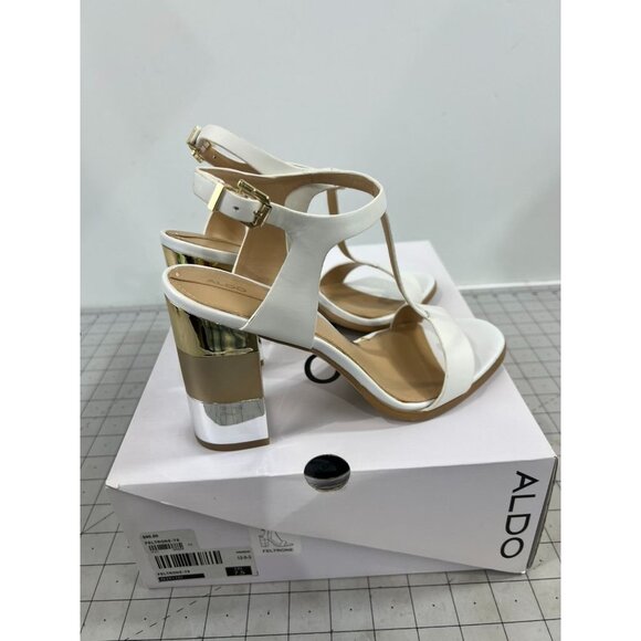 Aldo Women's Feltone-70 White Heeled Sandals Gold Accent Sz 7.5 With Box - Picture 3 of 9
